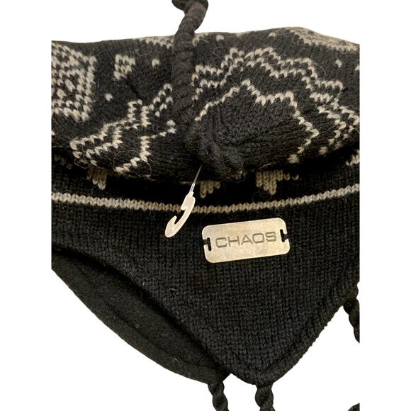 Chaos Hat Ski Winter Trapper Ear Flaps Knit Shell Fleece Interior Black Gray - Picture 5 of 8